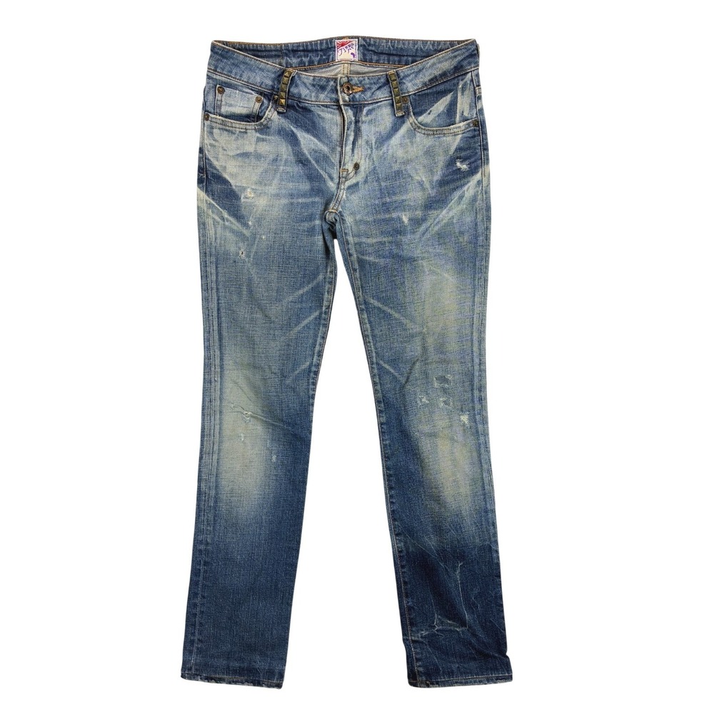 PRPS Distressed Whiskered Jeans Womens 27 Blue Low Rise Japanese Denim
